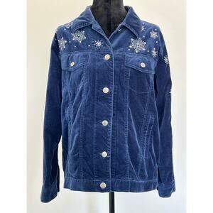 Quacker Factory Velvet Feel Snowman Bead/Embroidered Jacket, Sz Small
